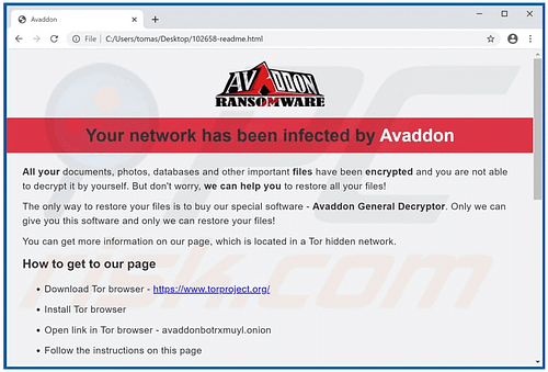 avaddon ransomware message